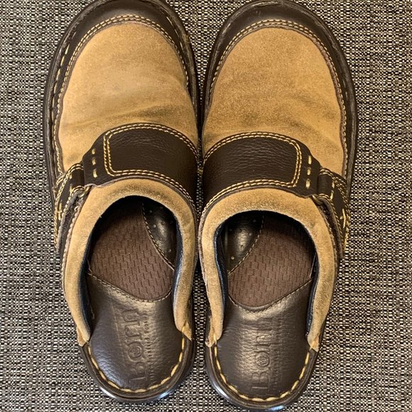 Born Womens 6 (36.5) Alain Tan Suede Brown Leather Slip-on Loafers Slides Mules - Picture 4 of 7